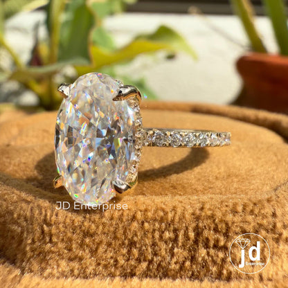 Oval Engagement Ring, 4.00 TCW Oval Moissanite Hidden Halo Ring, Oval Cut Wedding Ring for Women, Pave Set Propose Ring, Anniversary Gifts